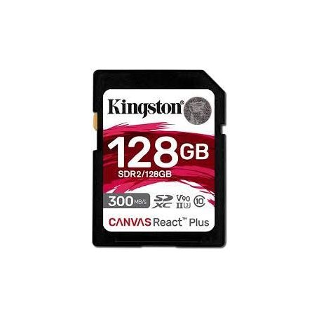Kingston SDXC Card 128GB Canvas React Plus UHS-II 300R/260W U3 V90 for Full HD/4K/8K - SDR2/128GB