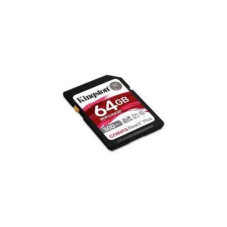 Kingston SDXC Card 64GB Canvas React Plus UHS-II 300R/260W U3 V90 for Full HD/4K/8K - SDR2/64GB