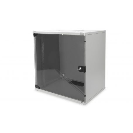 12U wall mounting cabinet, SOHO, unmounted 595x540x400 mm, full glass front door, grey color grey (RAL 7035)