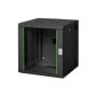 12U wall mounting cabinet, Unique, 643x600x600 mm double sectioned, pivotable, black (RAL 9005) color black (RAL 9005)