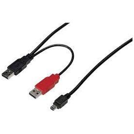 USB Y-connection cable, type mini B (5pin) - 2xA M/M, 1.0m, USB 2.0 compatible, bl
