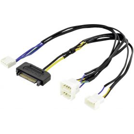 Internal Y-power supply cable M/F/F/F/F,0.3m,SATA 15-p -3x Molex3-p+Molex4-p,