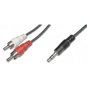 Audio adapter cable, stereo 3.5mm - 2x RCA 5.00m, CCS, 2x0.10/10, shielded, M/M, black