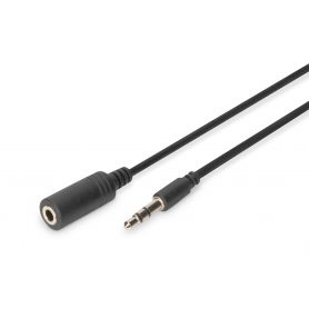 Audio extension cable, stereo 3.5mm 5.00m, CCS, 2x0.10/10, shielded, M/F, black