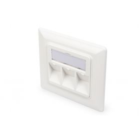 DIGITUS Faceplate for Keystone Jacks,3x RJ45 dust cover, 80/80 + central plate, pure white, separate ground connection