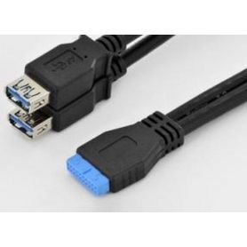 USB 3.0 Y-adapter cable, 2x type A - 20-Pin IDC F/F/F, 0.3m, Super Speed, bl