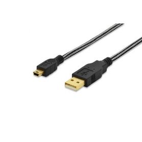 USB 2.0 connection cable, type A - mini B (5pin) M/M, 1.0m, USB 2.0 conform, cotton, gold, bl