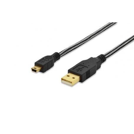USB 2.0 connection cable, type A - mini B (5pin) M/M, 1.0m, USB 2.0 conform, cotton, gold, bl