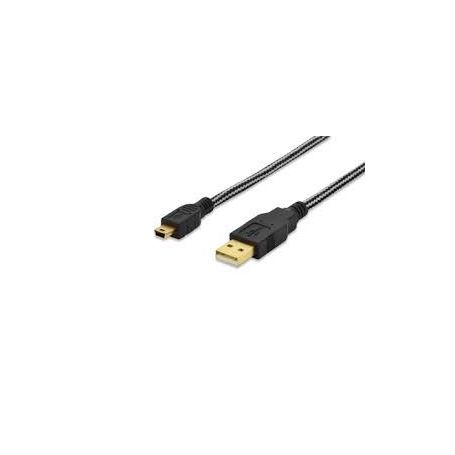 USB 2.0 connection cable, type A - mini B (5pin) M/M, 3.0m, USB 2.0 conform, cotton, gold, bl