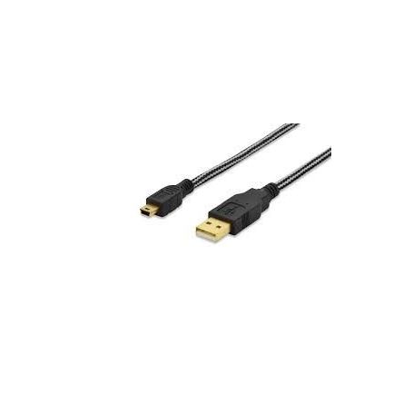 USB 2.0 connection cable, type A - mini B (5pin) M/M, 1.8m, USB 2.0 conform, cotton, gold, bl