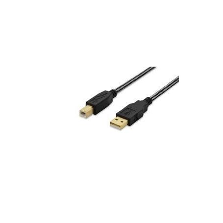 USB 2.0 connection cable, type A - B M/M, 3.0m, USB 2.0 conform, cotton, gold, bl