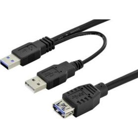 USB 3.0 Y-adapter cable, type 2xA - A M/M/F, 0.3m, Super Speed, bl