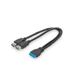 USB 3.0 Y-adapter cable, 2x type A - 20-Pin IDC F/F/F, 0.3m, Super Speed, bl