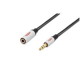 Audio extension cable, stereo 3.5mm M/F, 3.0m, CCS, shielded, cotton, gold, si/bl