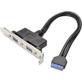 USB 3.0 Slot Bracket cable, 2x type A-2x10pin IDC F/F, 0.25m, USB 3.0 compatible, bl