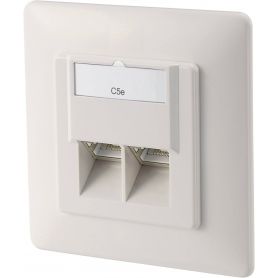 DIGITUS CAT 5e wall outlet, shielded 2x RJ45, 8P8C, LSA, color pure white, flush mount