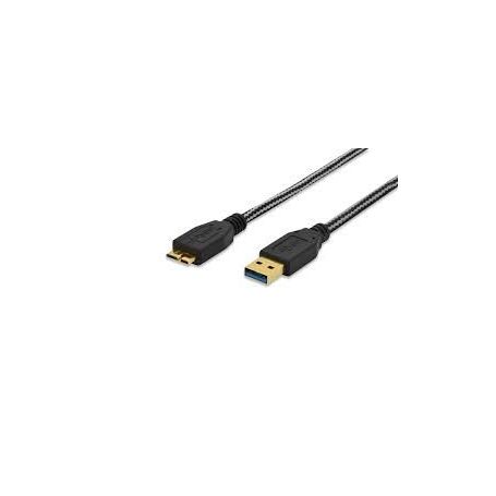USB 3.0 connection cable, type A - micro B M/M, 1.8m, USB 3.0 conform, cotton, gold, bl