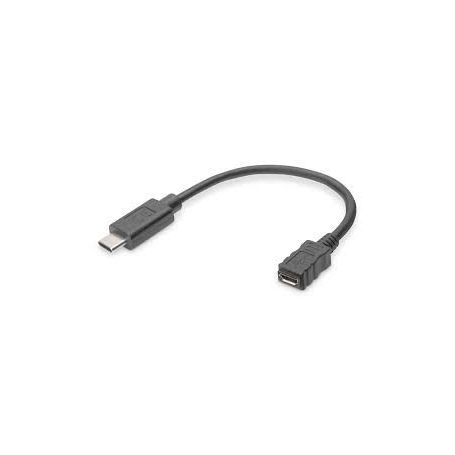 USB Type-C adapter cable, type C to micro B M/F, 0,1m, 3A, 480MB, 2.0 Version, bl