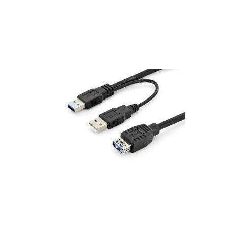 USB 3.0 Y-adapter cable, type 2xA - A M/M/F, 0.3m, Super Speed, gold, bl