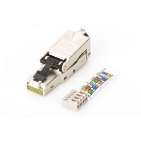 Shielded RJ45 connector for field assembly AWG 22-27, 10 GBit ethernet, PoE+, dust cap, bend relief