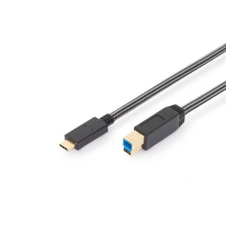 USB Type-C connection cable, type C to B M/M, 1.0m, full featured, Gen2, 3A, 10GB CE, cotton, gold, si/bl