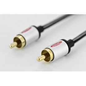 Audio connection cable, 1x RCA M/M, 10.0m, mono, shielded, cotton, gold, si/bl