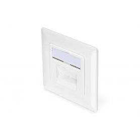 DIGITUS CAT 6A Class EA network outlet, shielded 2x RJ45, LSA, pure white, flush mount, vertical cable installation