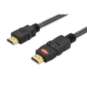 HDMI High Speed connection cable, type A, rotating M/M, 3.0m, w/Ethernet, Ultra-HD, cotton, gold, si/bl