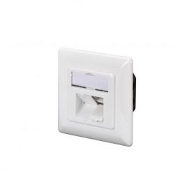 DIGITUS CAT 6A Class EA network outlet, shielded 2x RJ45, LSA, pure white, flush mount, horizontal cable installation