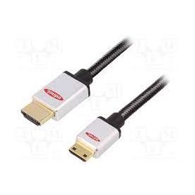 HDMI High Speed connection cable, type C - type A M/M, 2.0m, Full HD, cotton, gold, si/bl