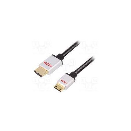 HDMI High Speed connection cable, type C - type A M/M, 2.0m, Full HD, cotton, gold, si/bl