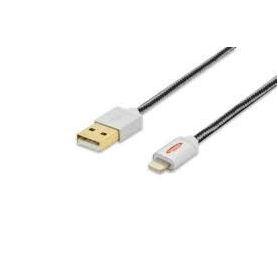 Apple iP5/6 charger/data cable, Apple 8pin - USB A M/M, 0.5m, USB 2.0 compatible, MFI, cotton, gold, si/bl