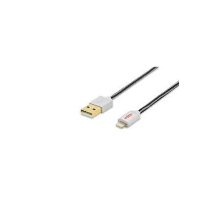Apple iP5/6 charger/data cable, Apple 8pin - USB A M/M, 0.5m, USB 2.0 compatible, MFI, cotton, gold, si/bl
