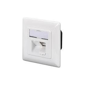 DIGITUS CAT 6A Class EA network outlet, shielded 2x RJ45, LSA, pure white, surface mount, vertical cable installation