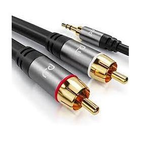 Audio connection cable, 2x RCA M/M, 10,0m, stereo, shielded, cotton, gold, si/bl