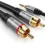 Audio connection cable, 2x RCA M/M, 10,0m, stereo, shielded, cotton, gold, si/bl