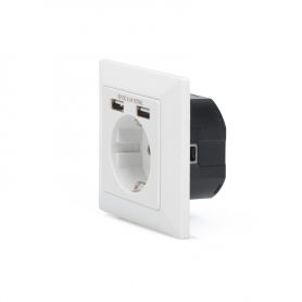 Safety Wall Outlet, 2x USB, USB output total. 5V 2.1A, Input. AC 250V 50Hz, RAL 9003 white