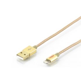 Apple charger/data cable, Apple 8pin - USB A M/M, 1.0m, iP5/6/7, High Speed, Nylon jacket, MFI, gold, si