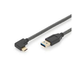 USB Type-C connection cable, type C 90ø ang. to A M/M, 1.0m, full featured, Gen2, 3A, 10GB CE, cotton, gold, si/bl