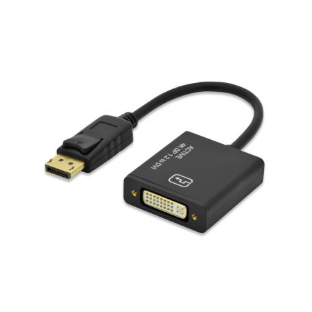 DisplayPort adapter cable, DP - DVI (24+5) M/F, 0.2m, w/interlock, 4K, active converter, CE, gold, bl