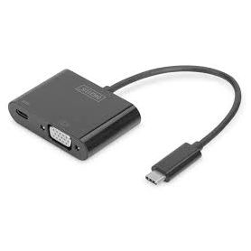 USB Type C to VGA Adapter, Full HD 1080p + USB C (PD), black