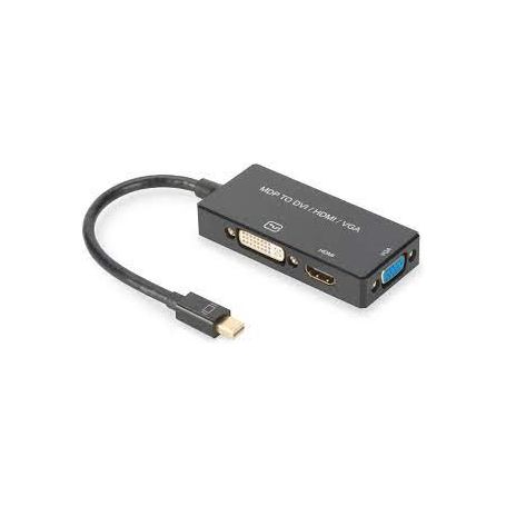 DisplayPort converter cable, mDP - HDMI+DVI+VGA M-F/F/F, 0,2m, 3 in 1 Multi-Media cable, CE, bl, gold
