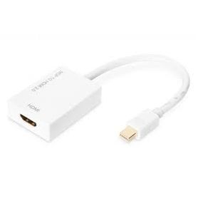 DisplayPort adapter cable, mini DP - HDMI type A M/F, 0,2m, HDMI Ver. 2.0, active, CE, gold, wh
