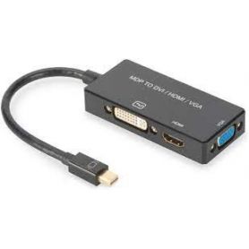 DisplayPort converter cable, mDP - HDMI+DVI+VGA M-F/F/F, 0,2m, 3 in 1 Multi-Media cable, CE, bl, gold
