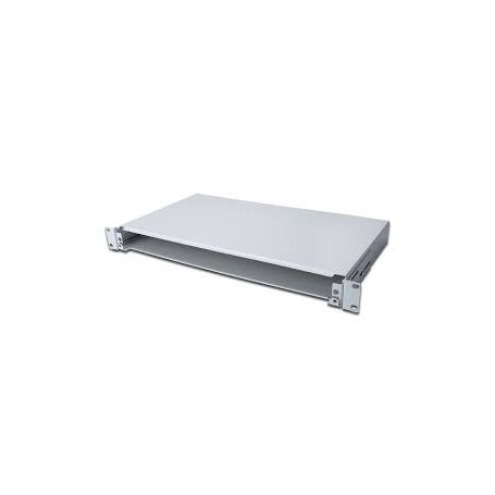 FO splice box, aluminum, 1U, 483 mm (19'), empty without front panel, fixed, unpainted
