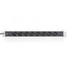 DIGITUS 1U Aluminum PDU, rackmountable rated power. 16A, 4000W, 250VAC 50/60Hz, 8x safety outlets