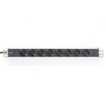 DIGITUS 1U Aluminum PDU, rackmountable rated power. 16A, 4000W, 250VAC 50/60Hz, 8x safety outlets