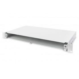 FO splice box, 1U, 483 mm (19'), empty without front panel, incl. M20/M25 screws, grey color grey (RAL 7035)