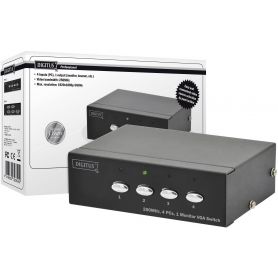 DIGITUS VGA Switch, 4 inputs, 1 output 250MHz, incl. power supply DC9V, 300mA, Max. Res. 1920x1080p