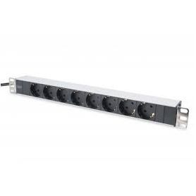 DIGITUS 1U Aluminum PDU, rackmountable 16A, 4000W, 250VAC 50/60Hz, 7x safety outlet overload protection